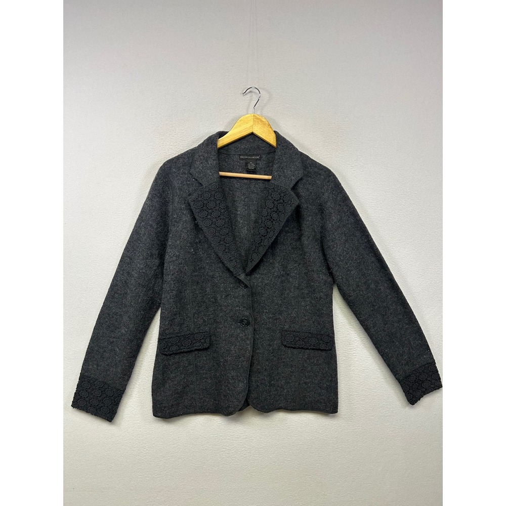 Preswick‎ & Moore Dark Academia Womens Medium Charcoal Grey Boiled Wool Blazer